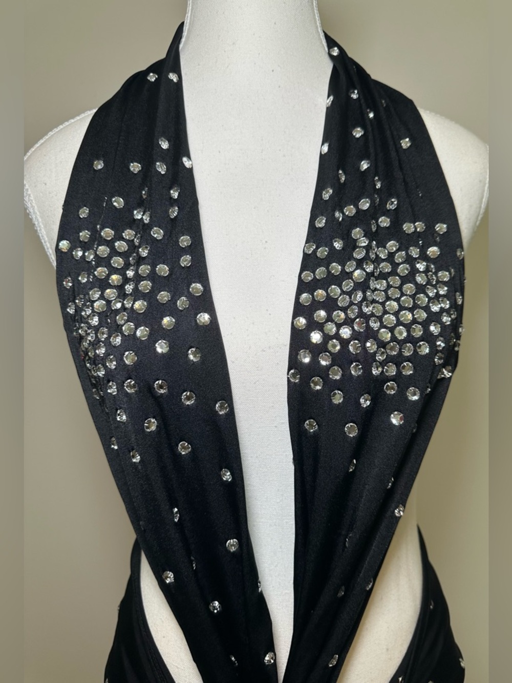 Black Rhinestone Cutout Halter Maxi Dress Backless Glam Sexy Evening Gown‎ S/M - Picture 7 of 11